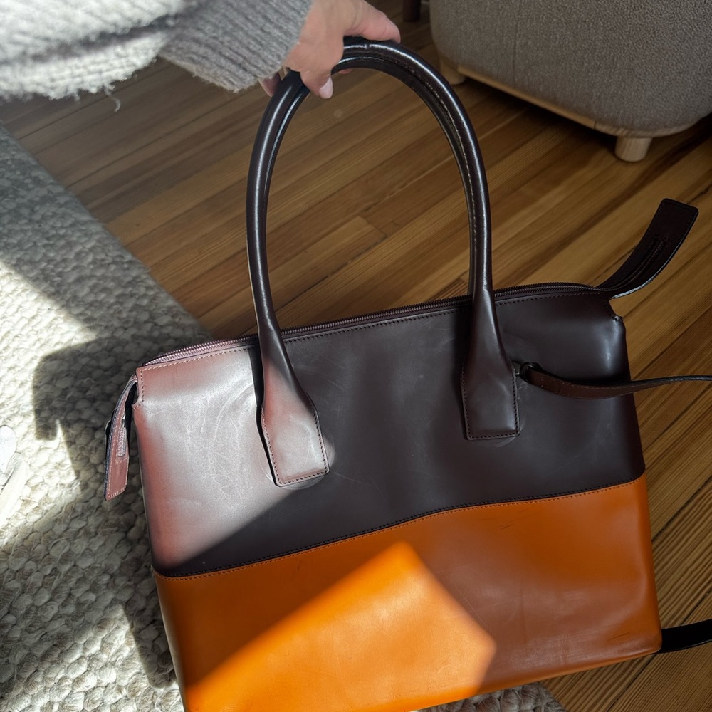 David Cenci Elegant Brown and Orange Leather Handbag